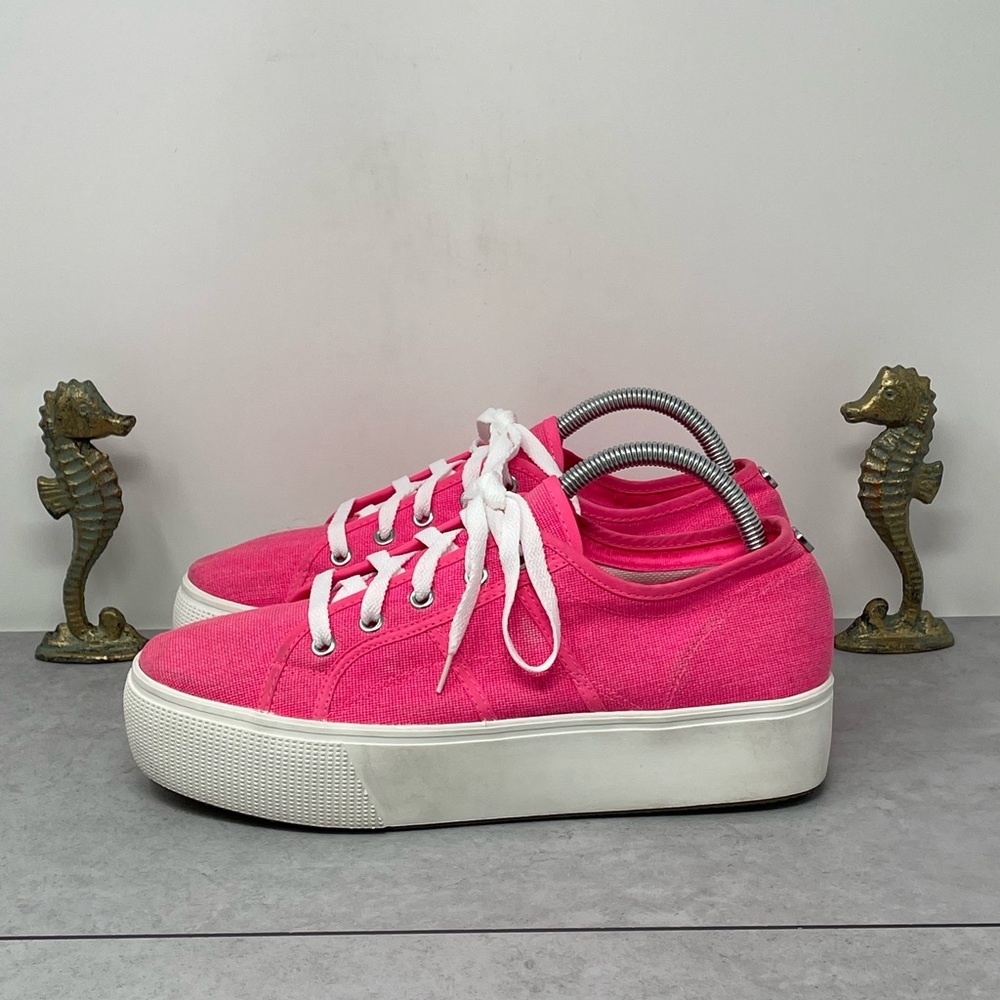 Steve Madden Emmi Canvas Platform Sneakers Shoes Womens Size 10M Bright Pink - Picture 1 of 10